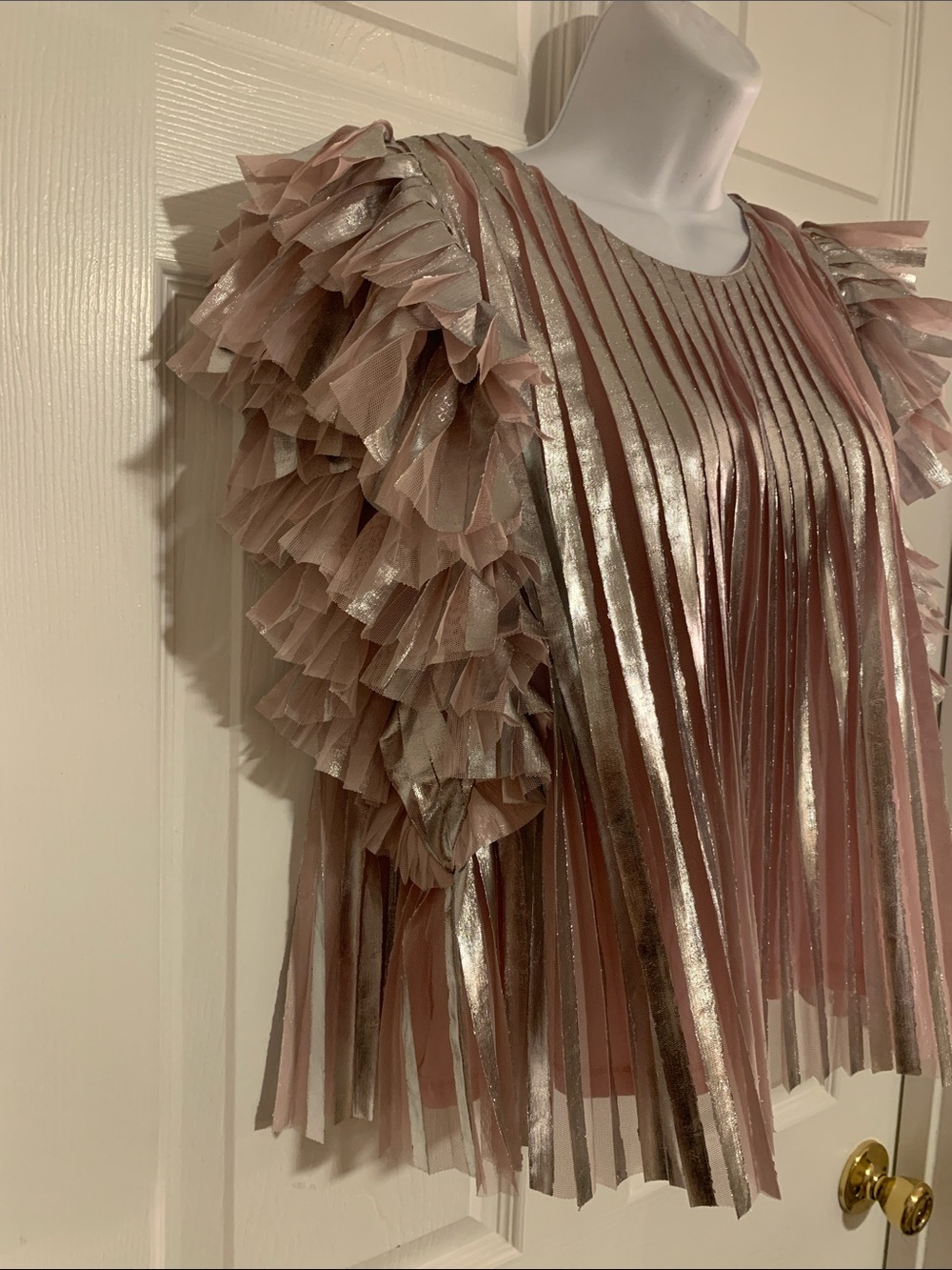 Anthropologie Flutter-Sleeve Foil Pleated Top - Picture 4 of 7